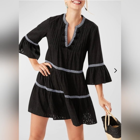 Tommy Bahama Dresses & Skirts - Tommy Bahama Black Embroidered Tassel V-neck Dress Womens Size XS Tunic Cotton